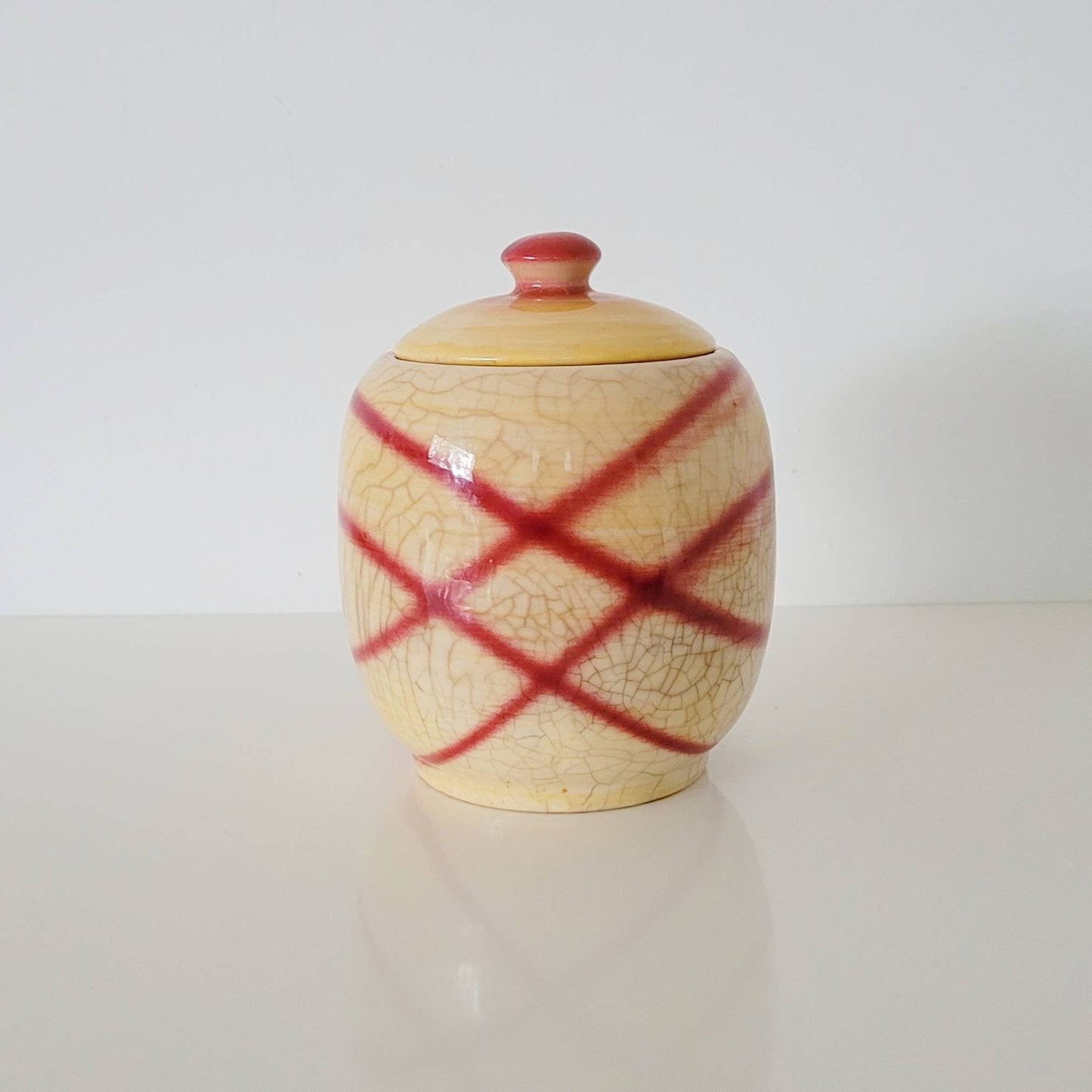 Rare Hull Ovenproof Plaidware #63 Range Jar — Yellow & Red